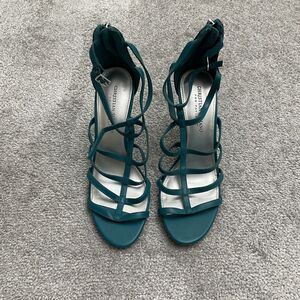 Christian Siriano High Heels Strappy Sandals Womens 8.5 Blue Snakeskin Leather